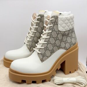 ❌SOLD❌Gucci Women's GG Supreme Calfskin Leather Beige Boots Size 40.5 (US 10.5)
